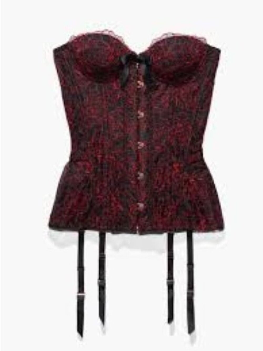 Savage X Fenty Floral Lace Corset Bustier Black Red Garter 2X Plus Dark Romance